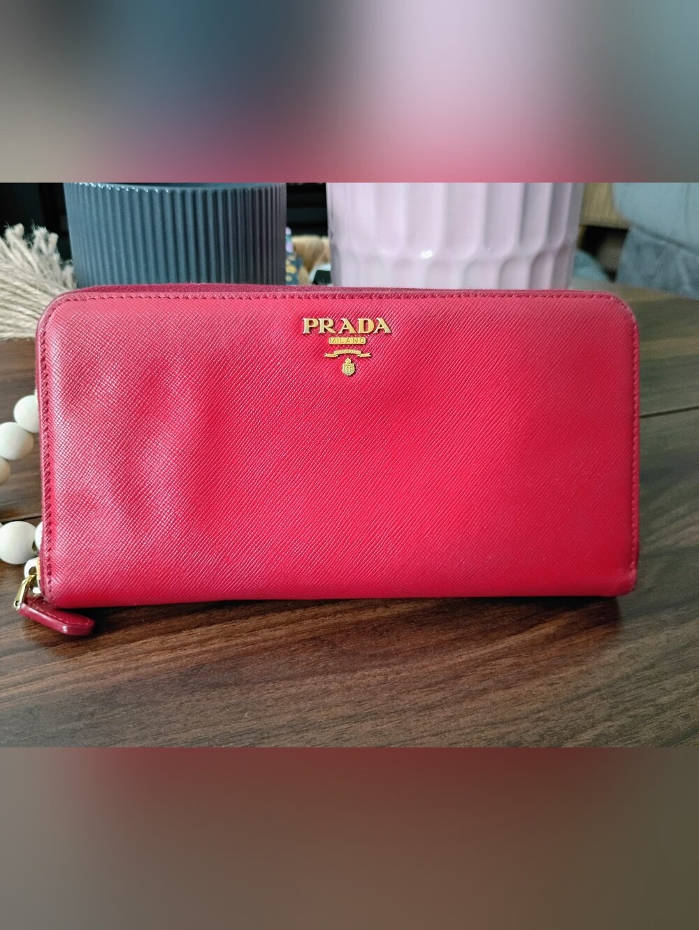AUTHENTIC PRADA SAFFIANO ZIP-AROUND CONTINENTAL WALLET – FUOCO RED ❤️